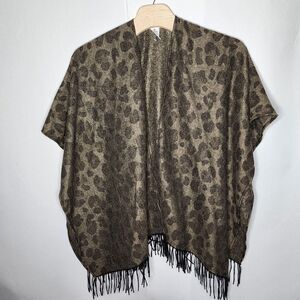 WOOLRICH Cape Leopard Print Women's  Poncho Cape Sweater‎ One Size Brown